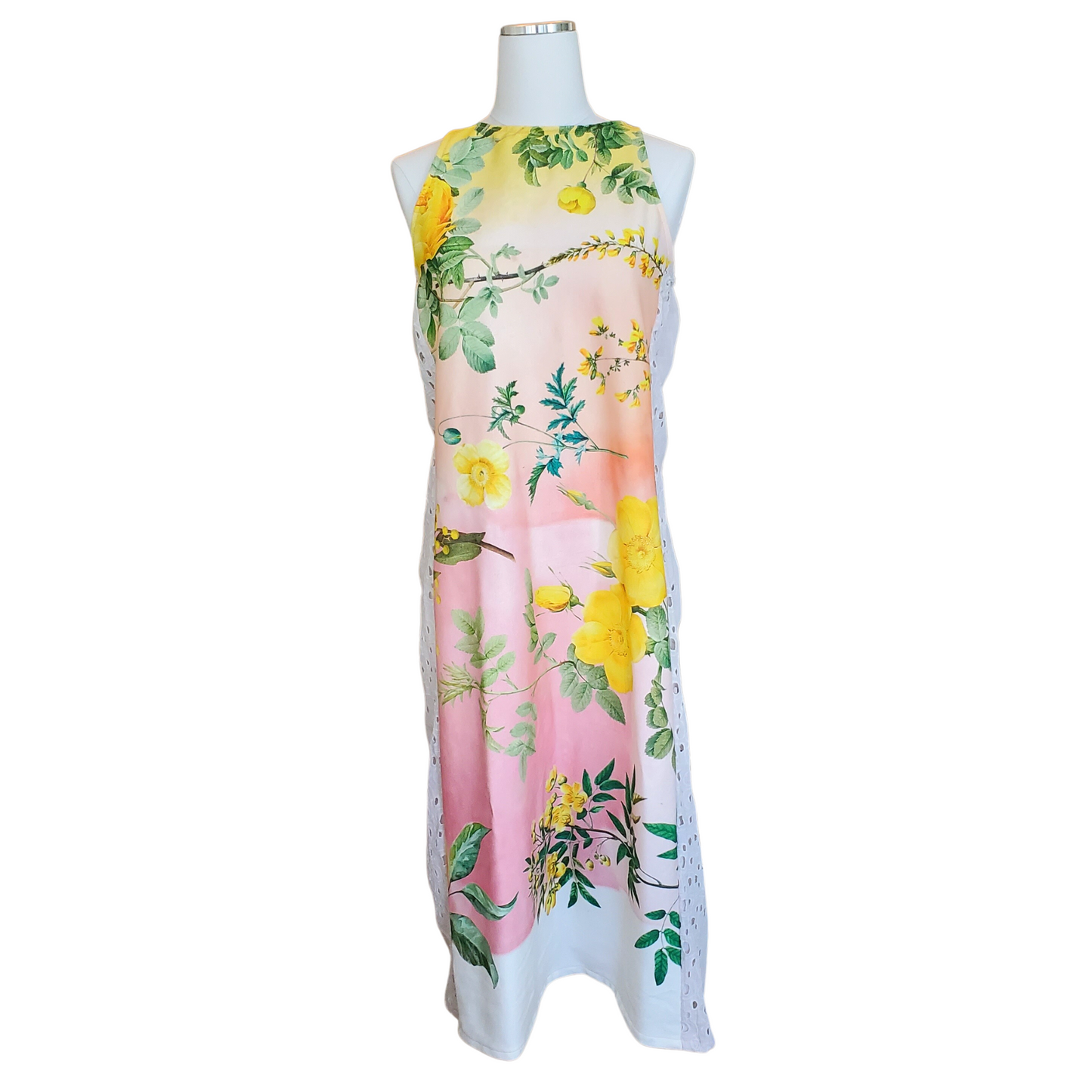 Yellow Roses & Lemons Print Dress Size M