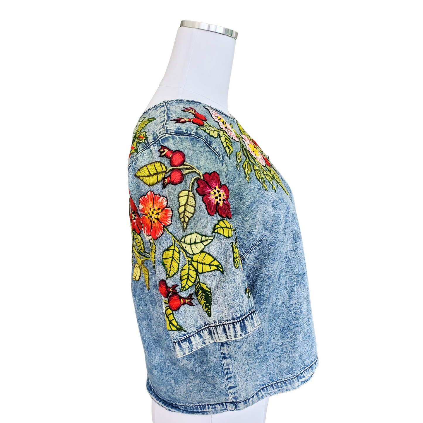 Embroidered Roses Denim Top Size M