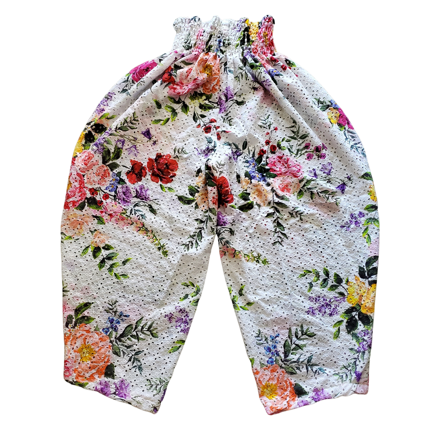 Eyelet Lace Cotton Floral Wide Leg High Waist Pants XL