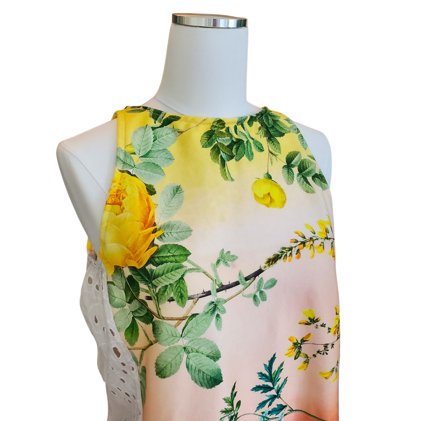 Yellow Roses & Lemons Print Dress Size M